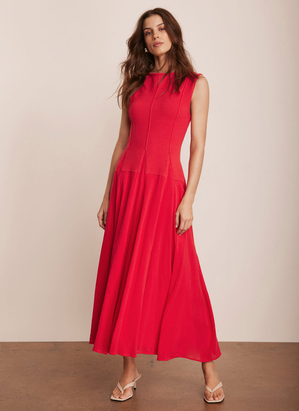 Red Cotton Drop Waist Maxi Dress