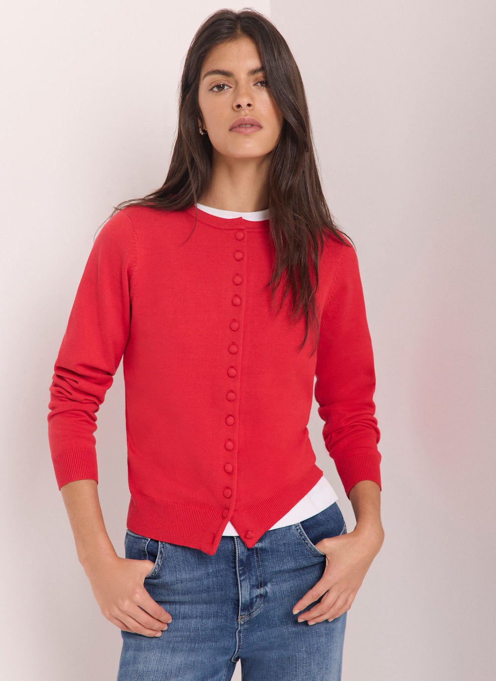 Red Fine Knit Cardigan