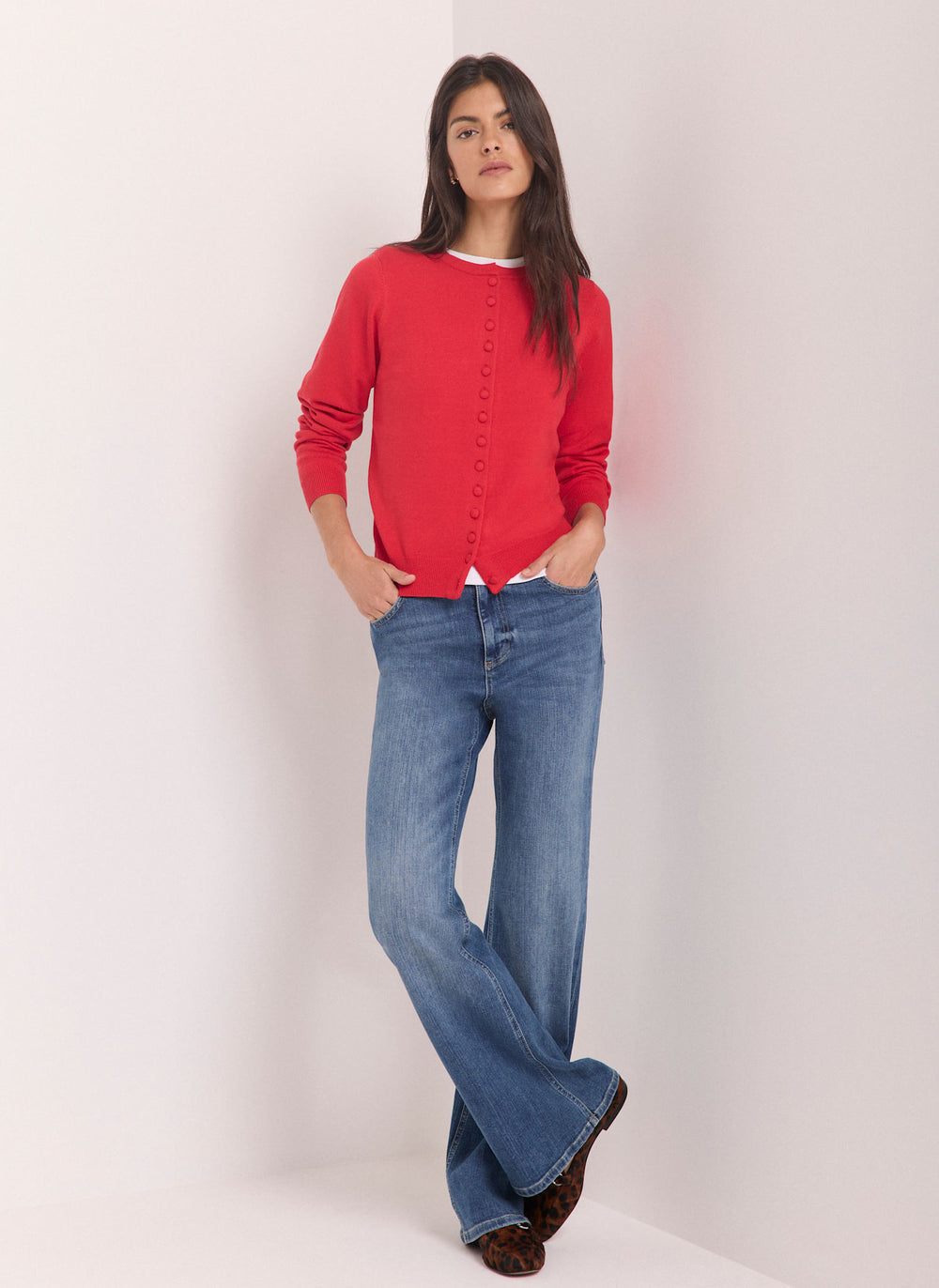 Red Fine Knit Cardigan