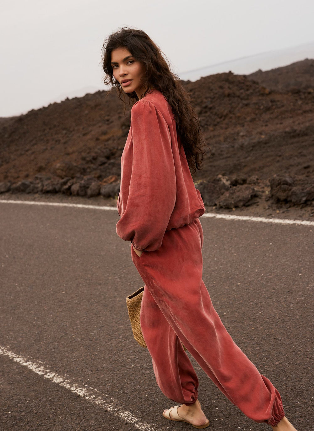 Rust Red Long Sleeve Bomber Blouse