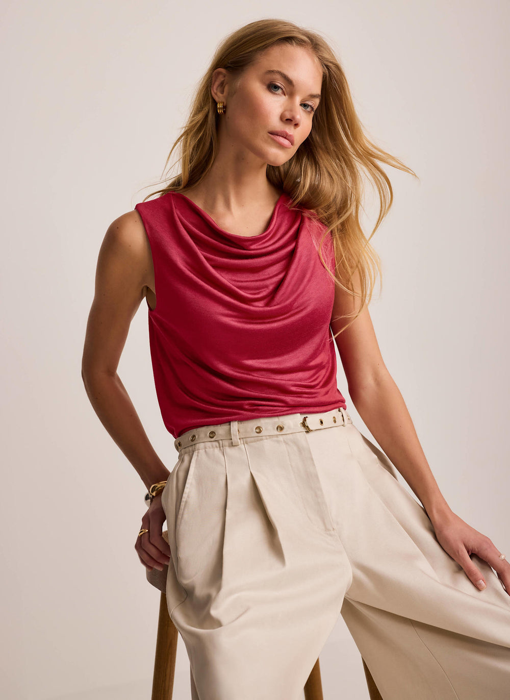 Red Cowl Neck Top