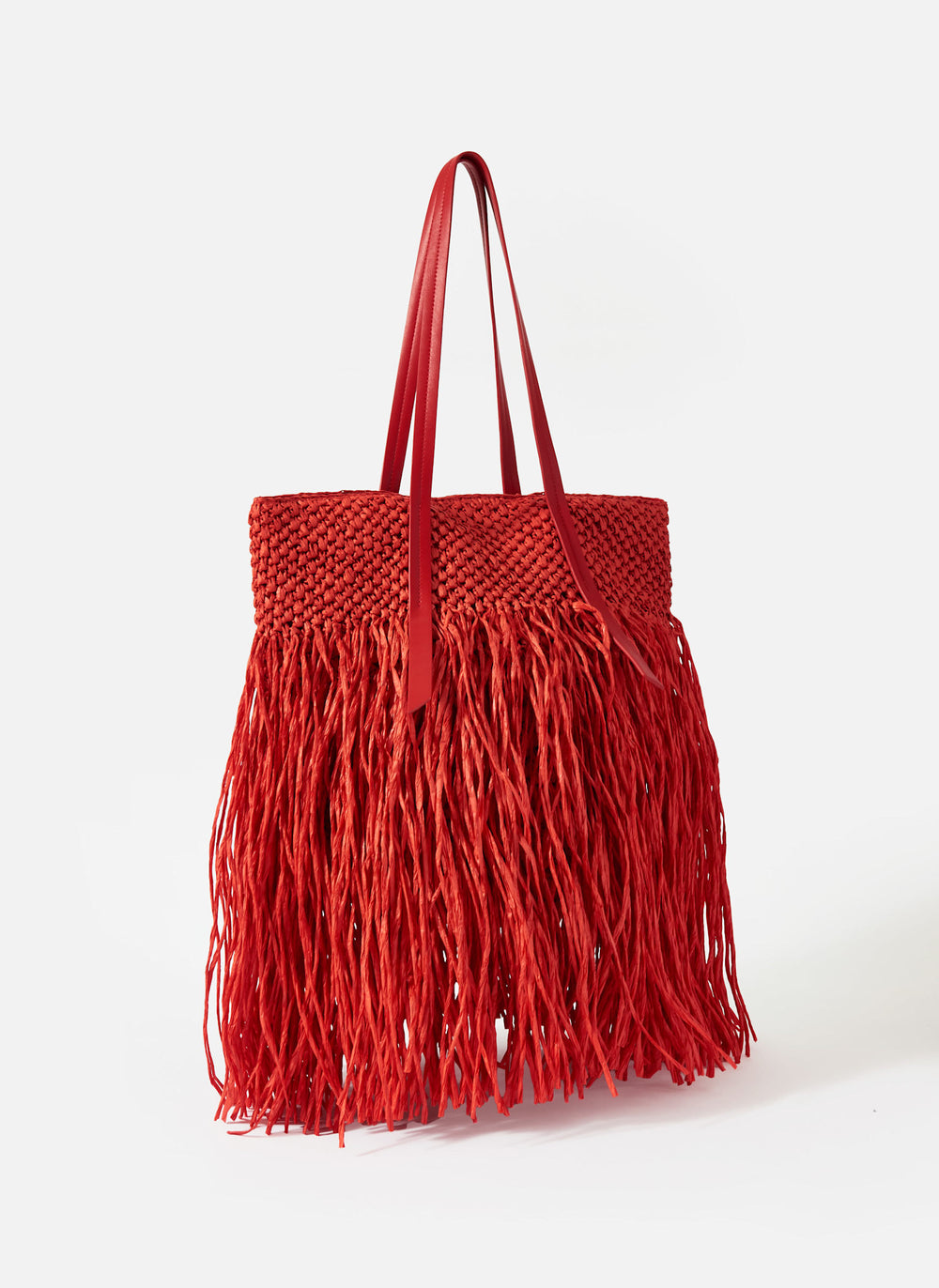 Red Fringe Straw Bag