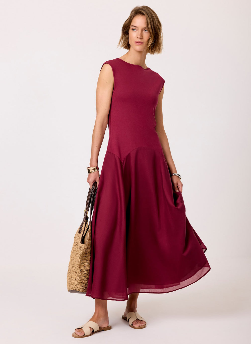 Red Sleeveless Midi Dress