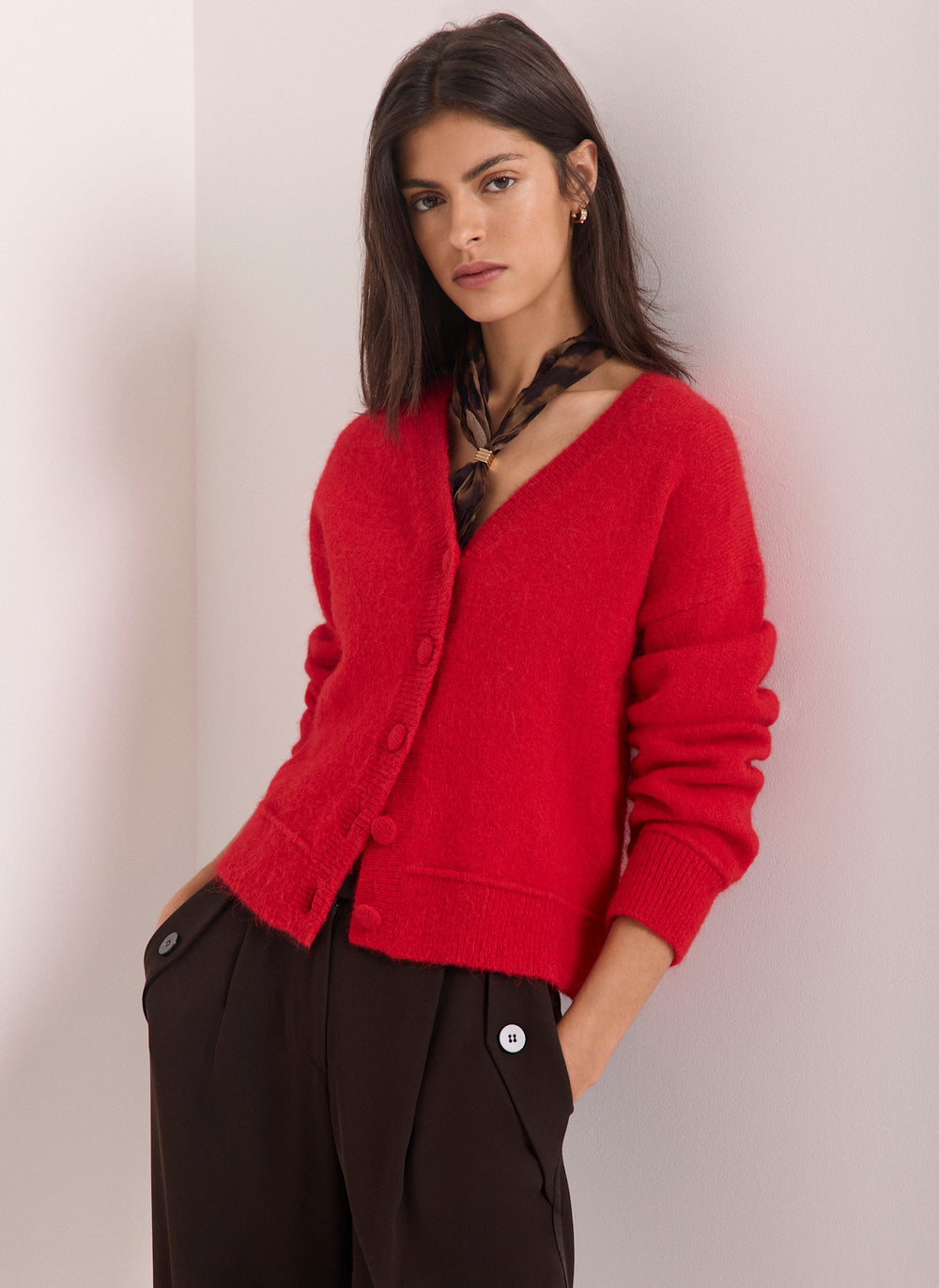 Red Textured Cardigan