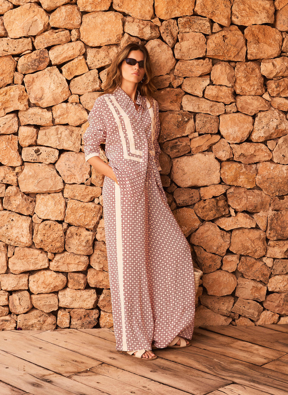 Red Geo Print Wide Trousers