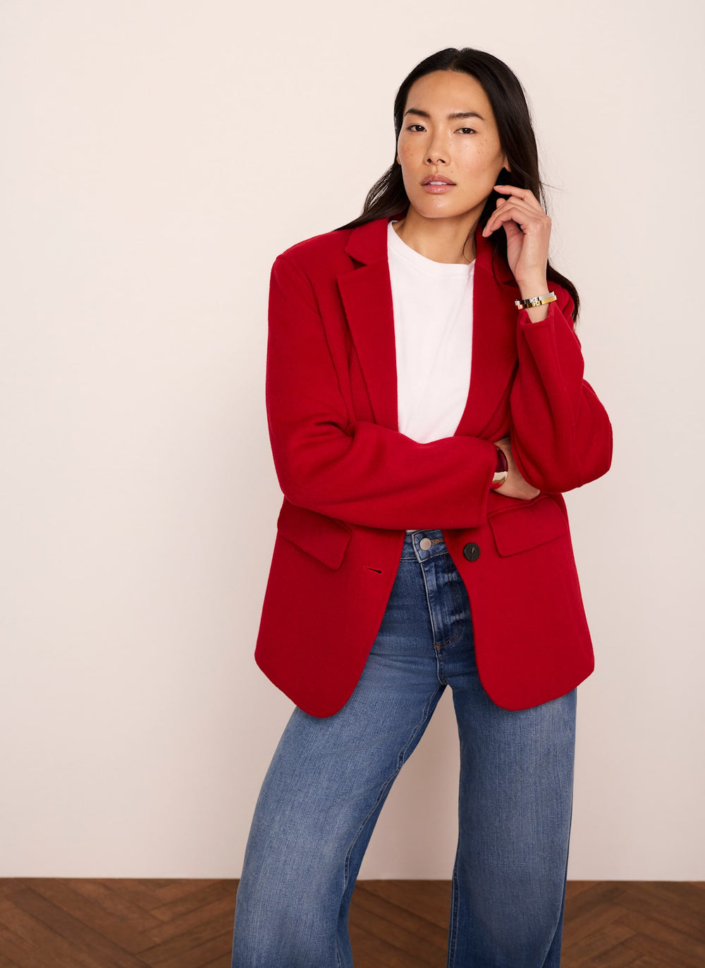 Red Single Breasted Hand Finished Blazer