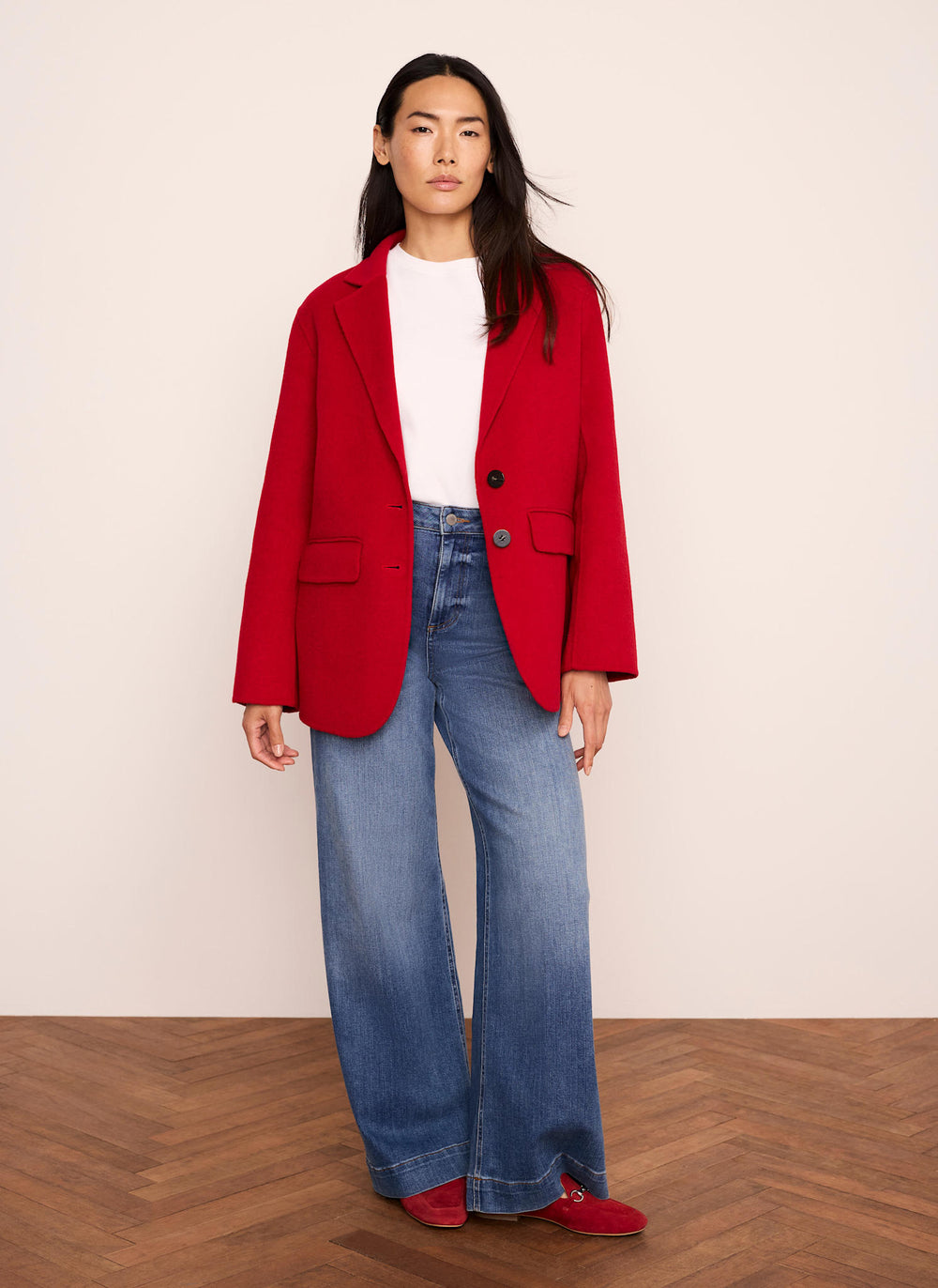Red Single Breasted Hand Finished Blazer