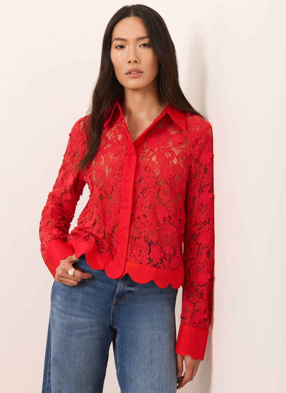 Red Lace Cropped Shirt