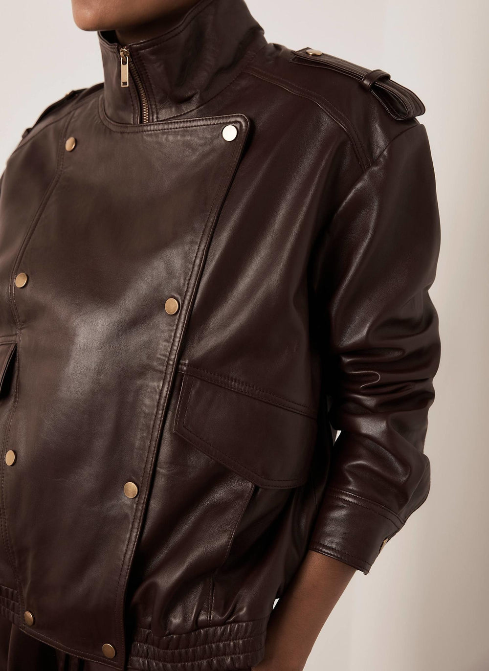 Burgundy Leather Oversized Bomber Jacket
