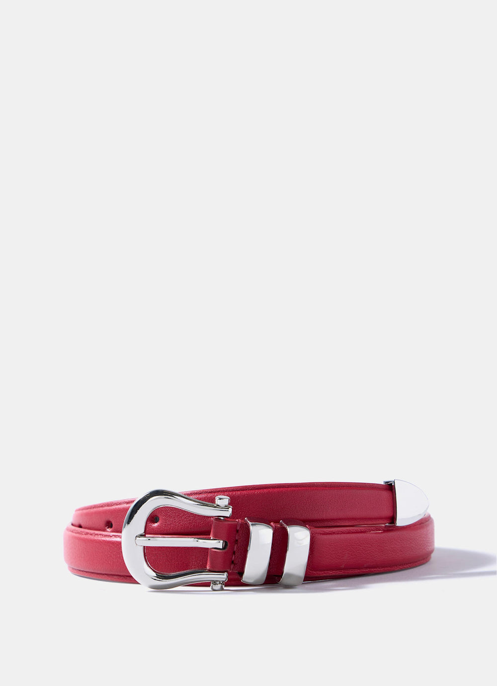 Red Leather Slim Belt