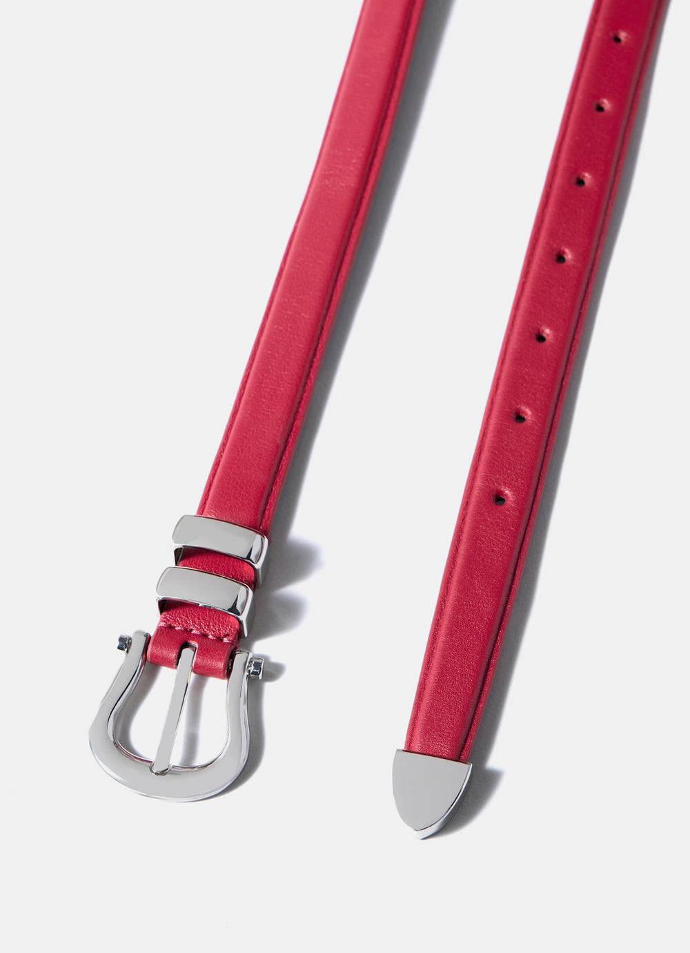 Red Leather Slim Belt