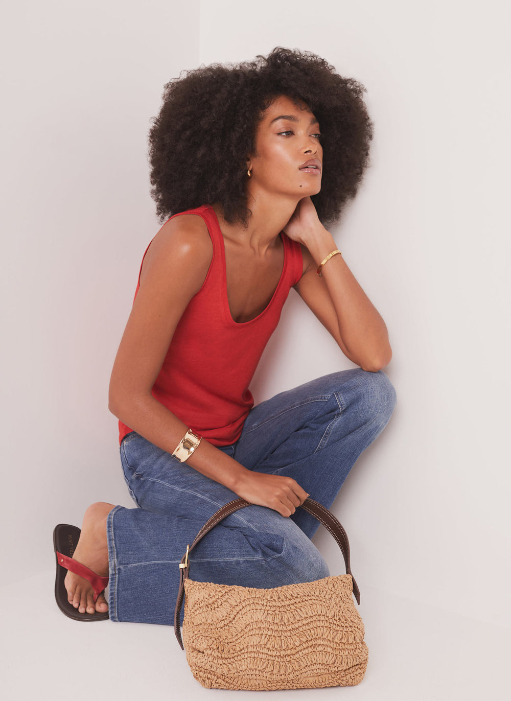 Red Linen Blend Vest Top