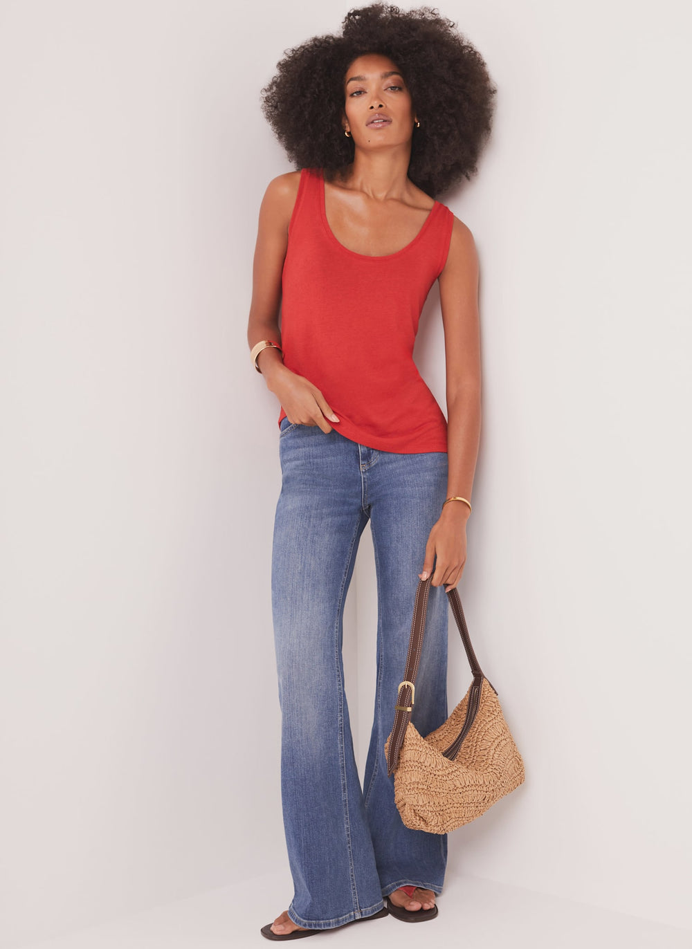 Red Linen Blend Vest Top
