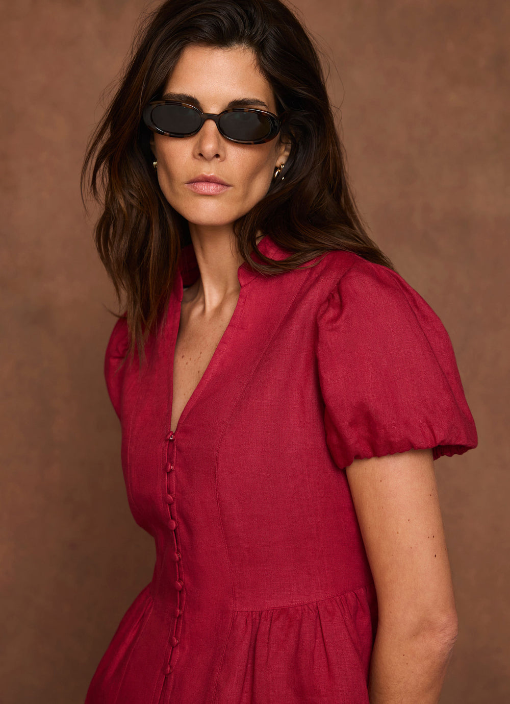 Red Linen Peplum Top