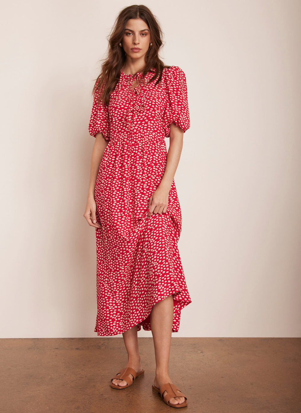 Red Lip Print Midi Dress