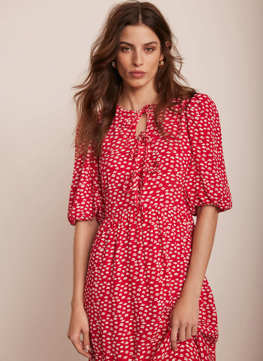 Red Lip Print Midi Dress