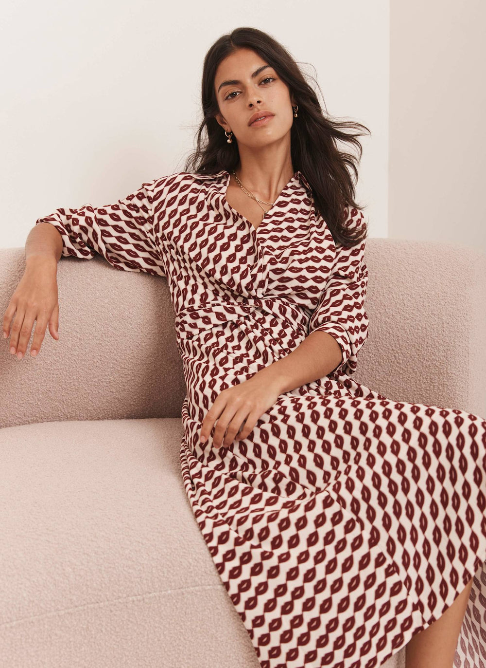 Red Lip Print Midi Shirt Dress