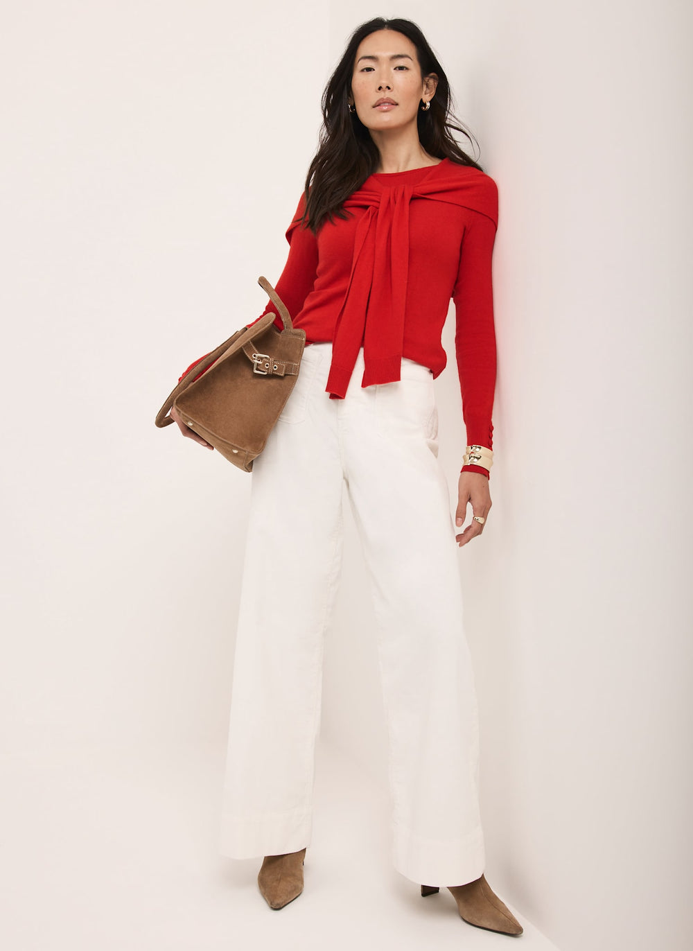 Red Cotton Blend Scarf Jumper