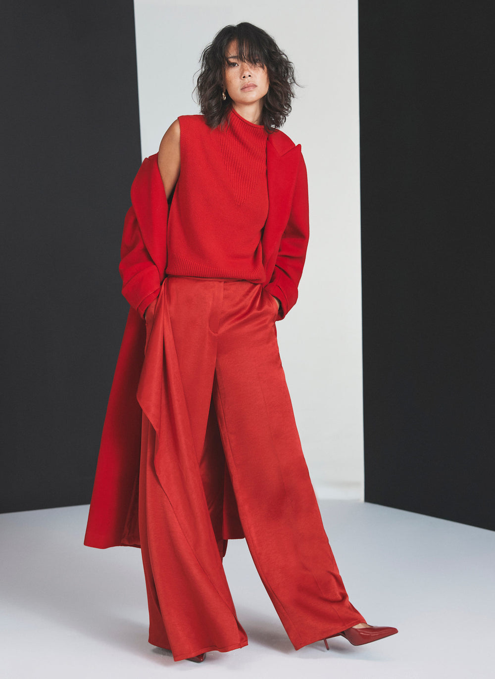 Red Wool Blend Maxi Coat