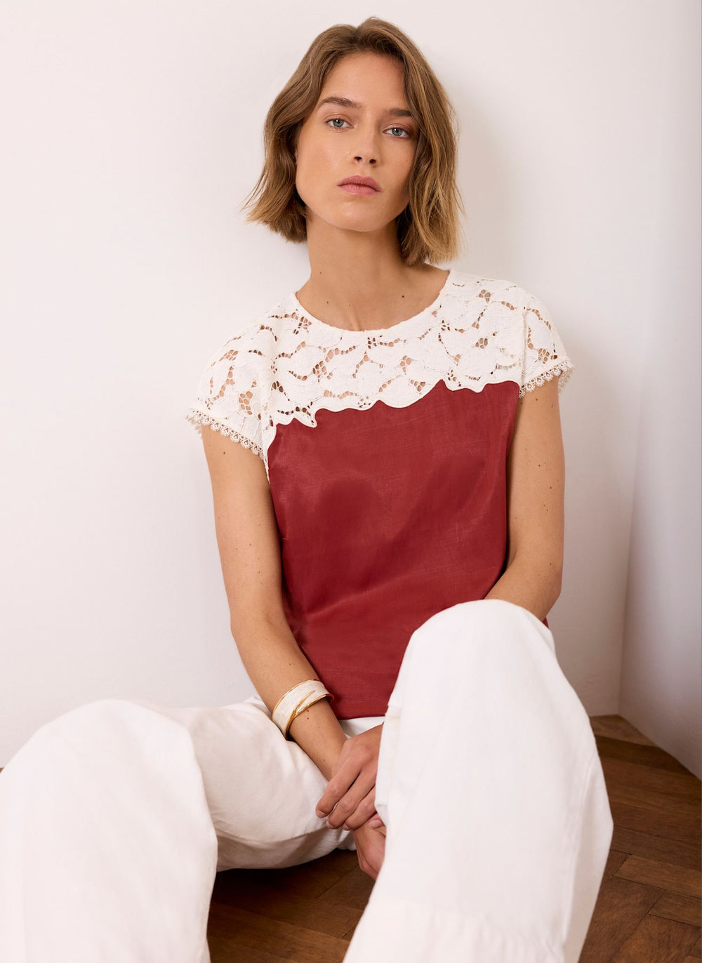 Rust Red Satin Lace Top