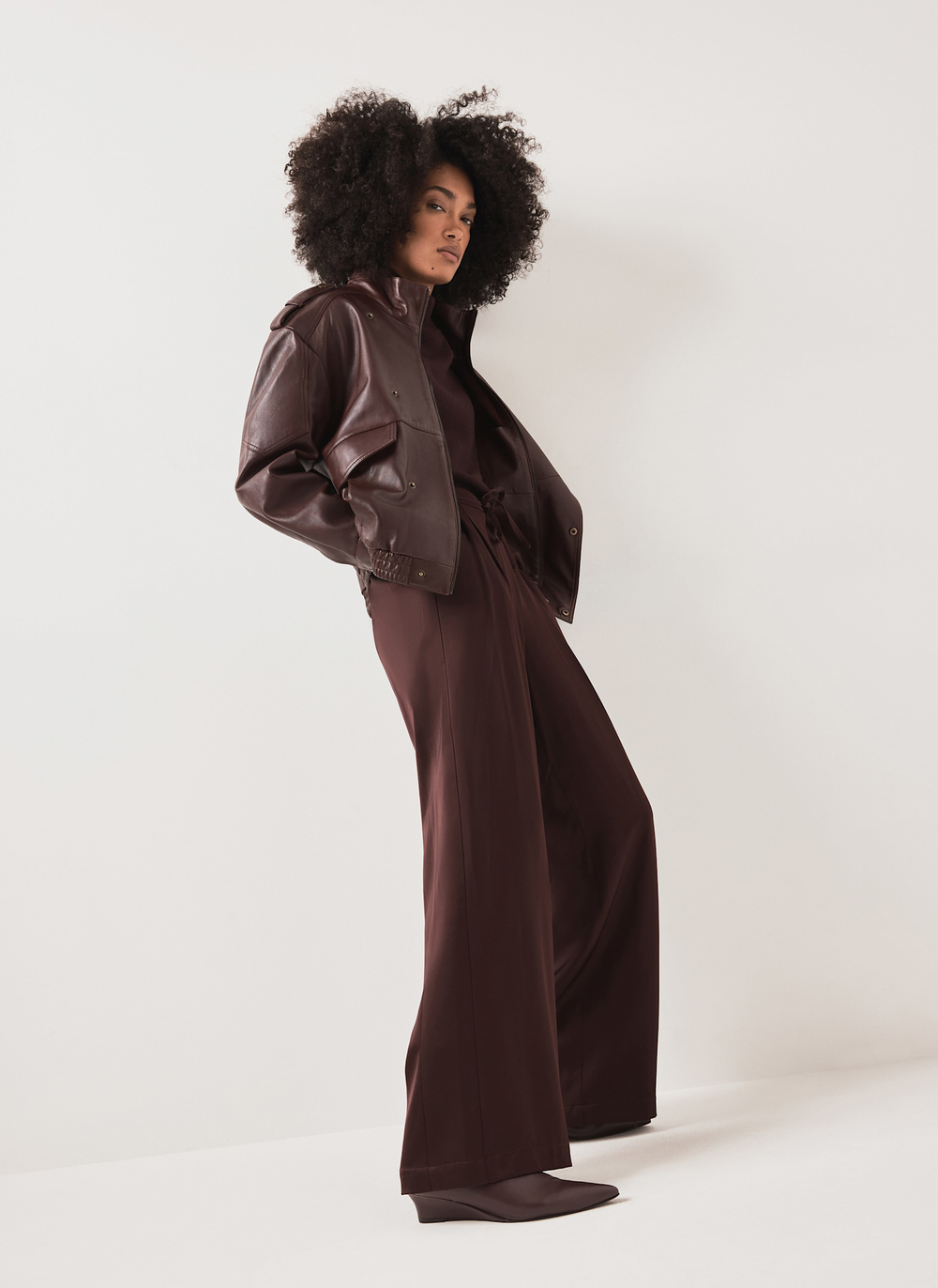 Burgundy Satin Wide Leg Trousers