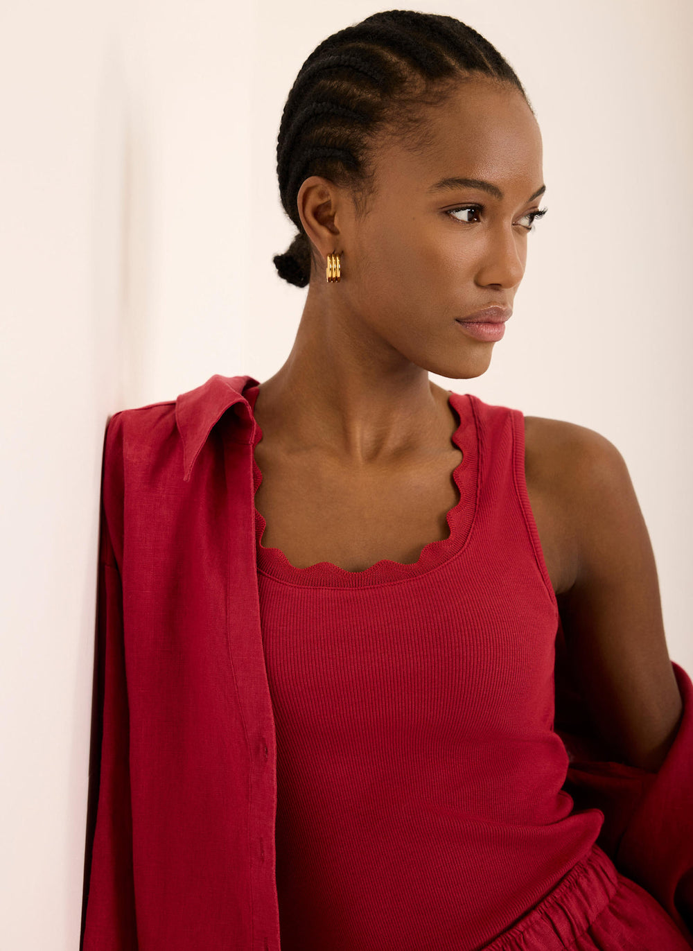 Red Scallop Trim Vest Top