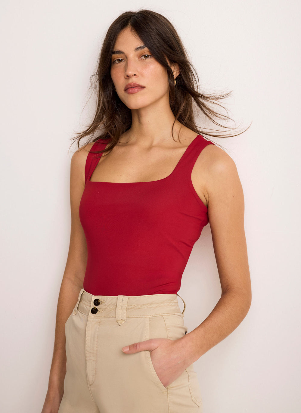 Red Scoop Neck Layering Vest Top