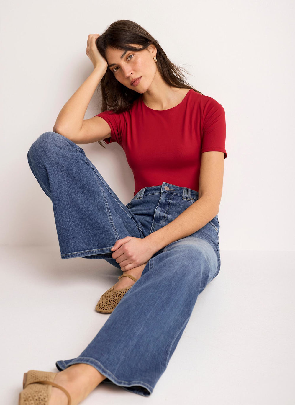 Red Short Sleeve Layering Top