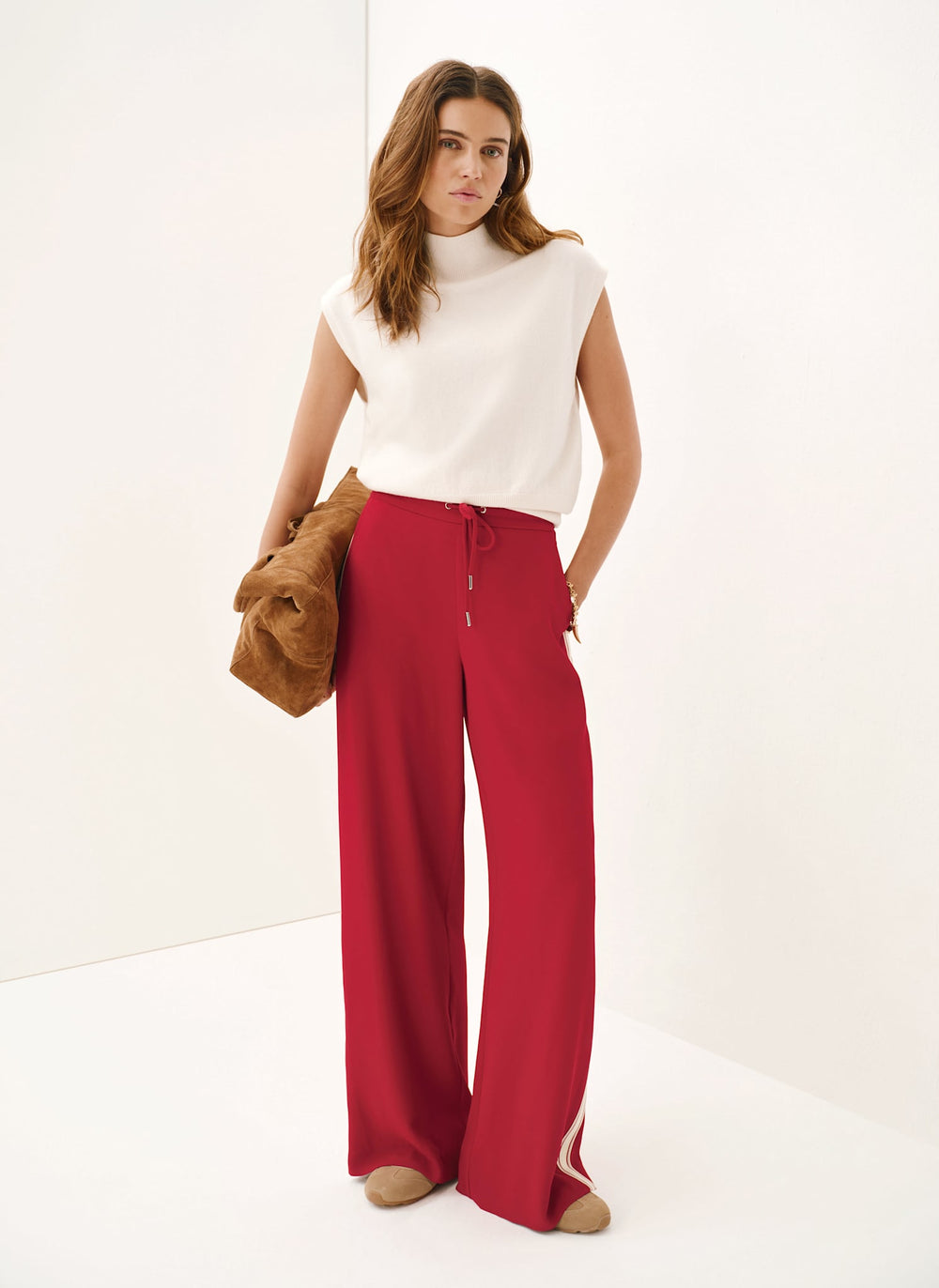 Red Side Stripe Wide Trousers