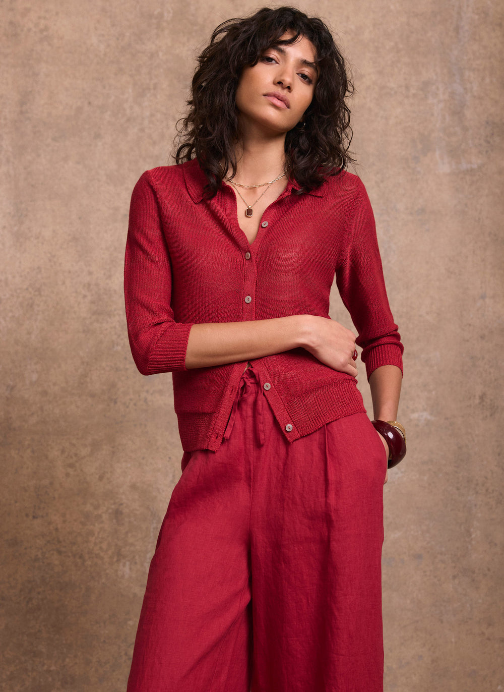Red Metallic Knit Top