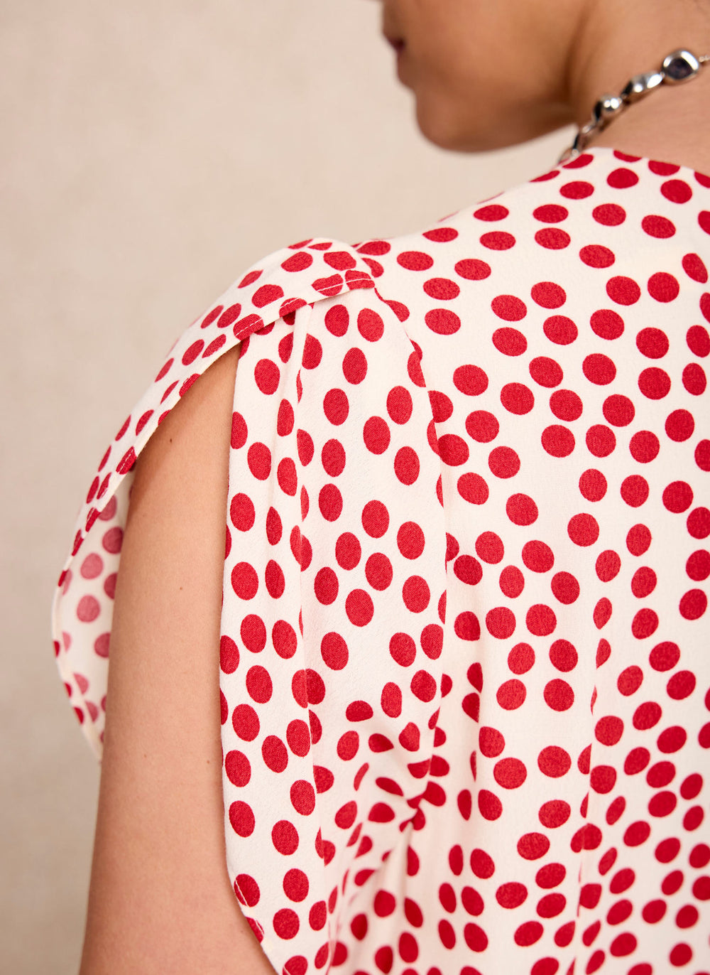 Red Polka Dot Ruffle Midi Dress