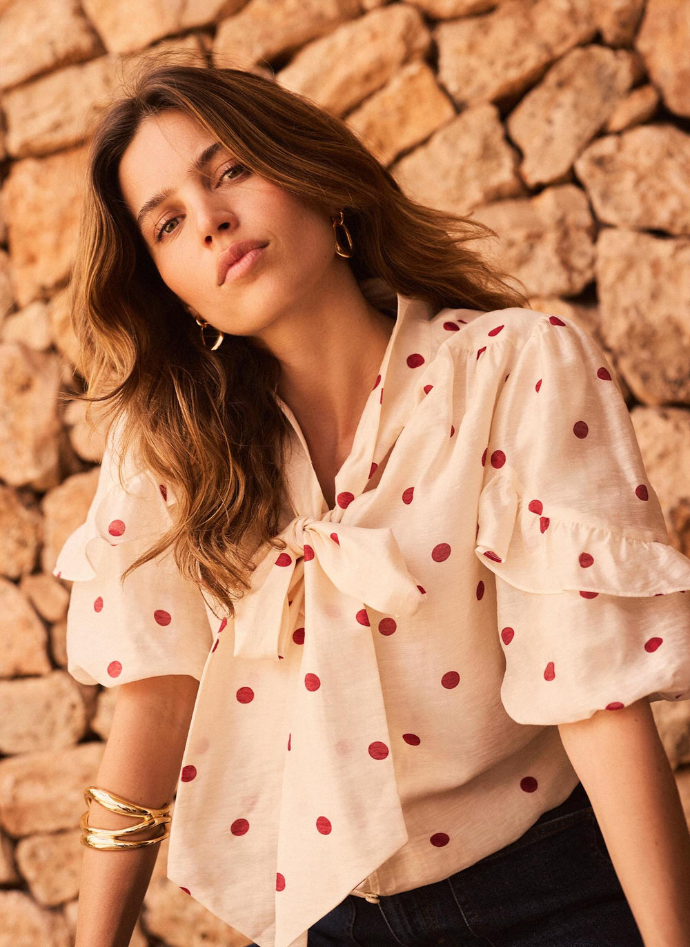Cream Polka Dot Blouse