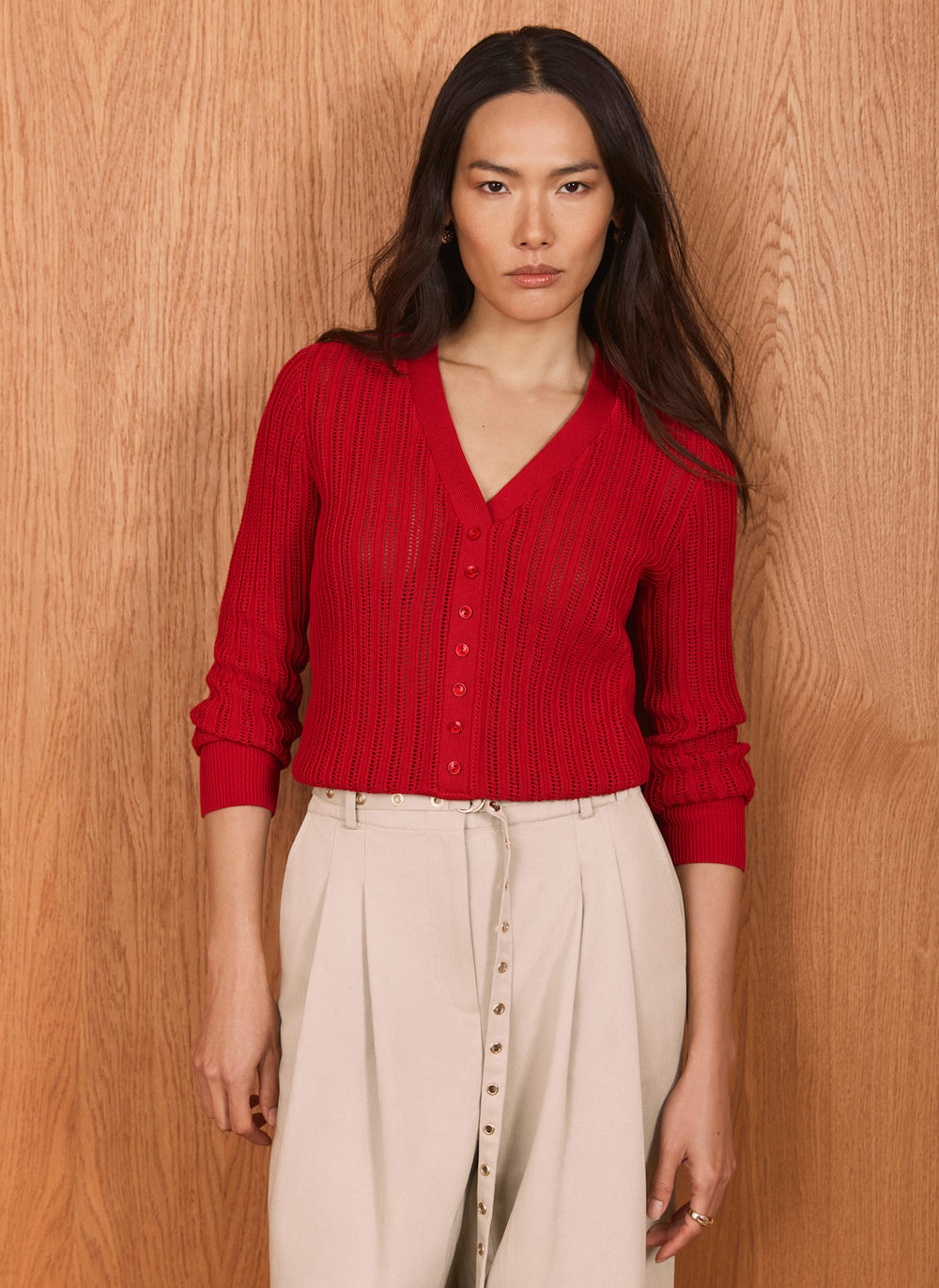 Red Open Knit Top