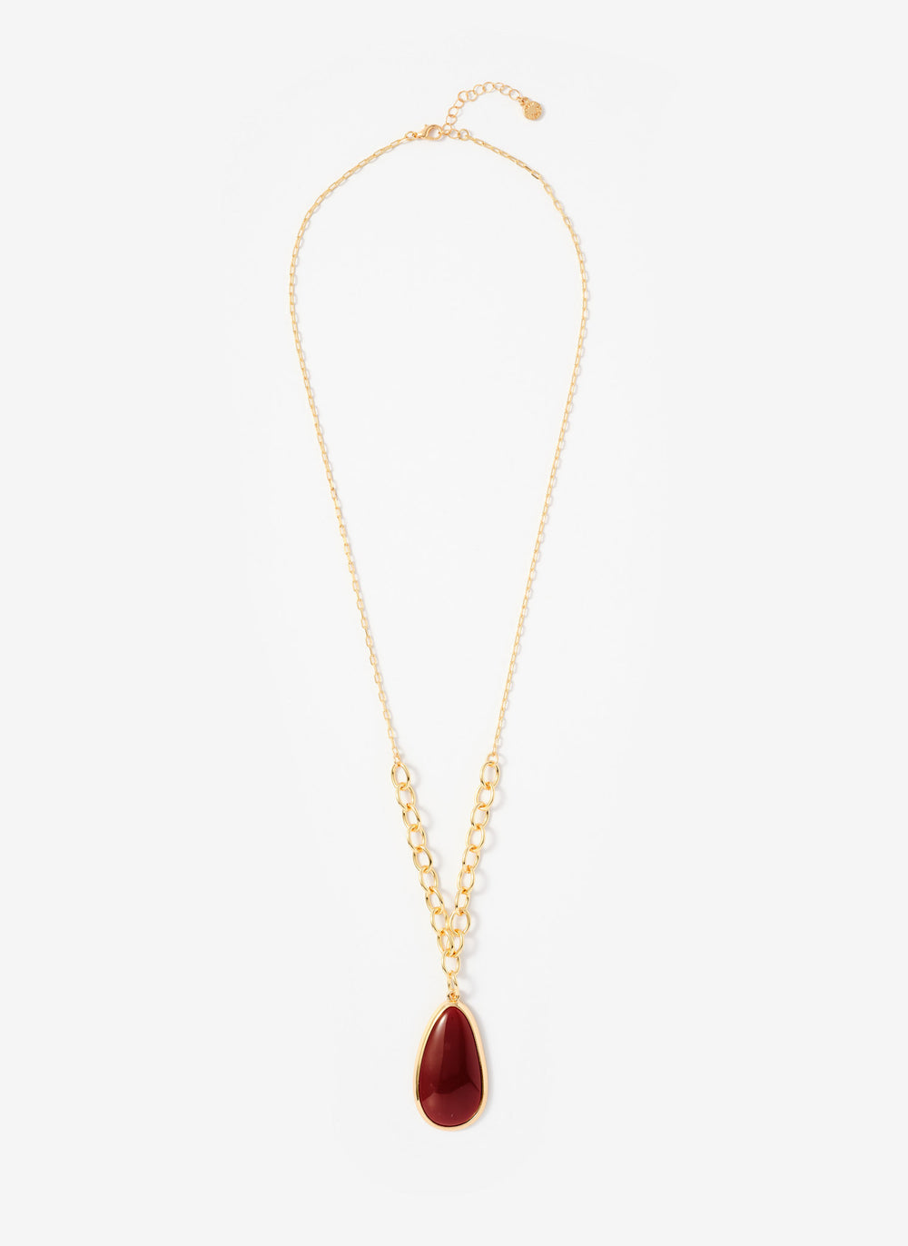 Gold Tone Red Stone Pendant Necklace