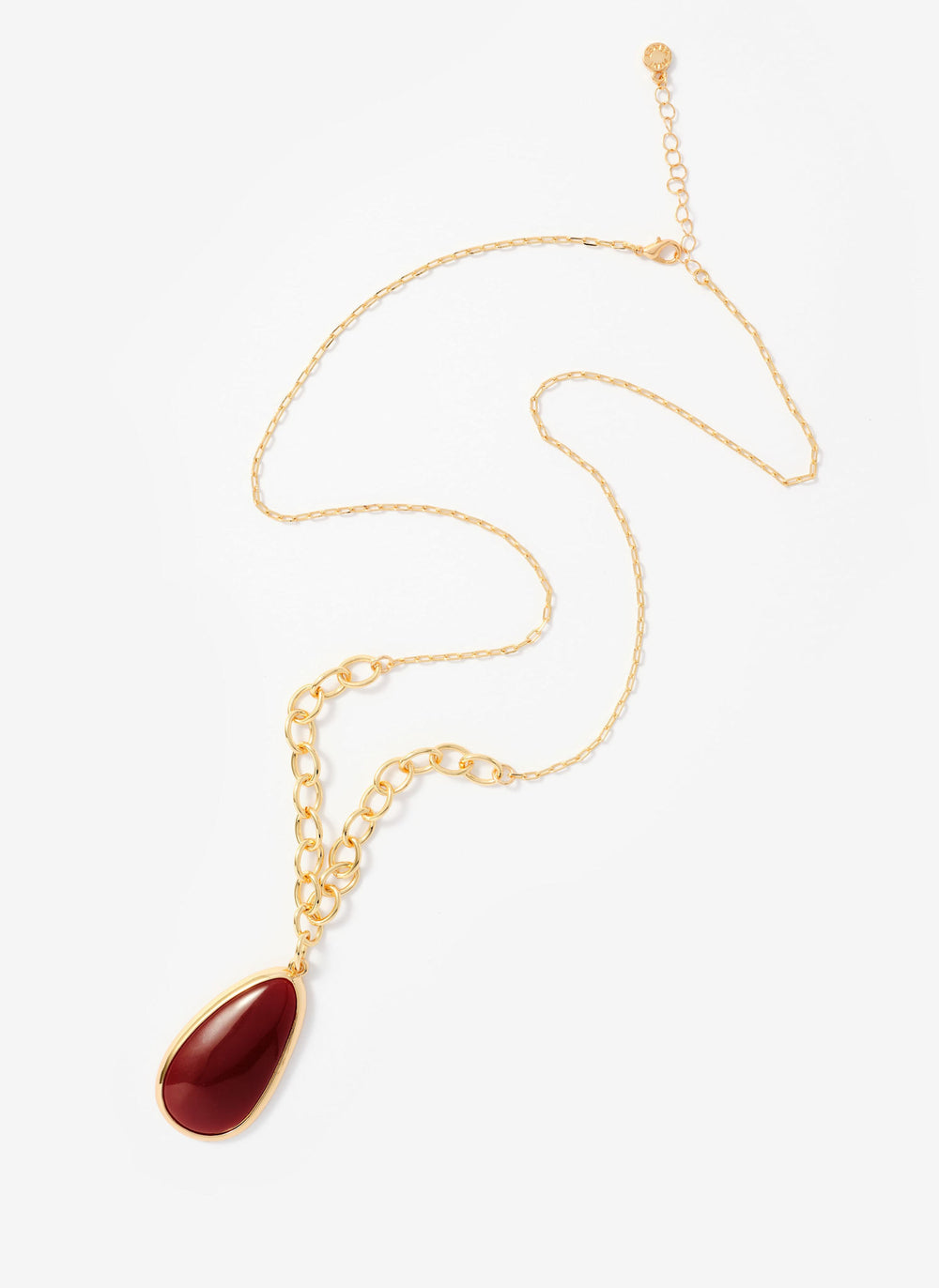 Gold Tone Red Stone Pendant Necklace