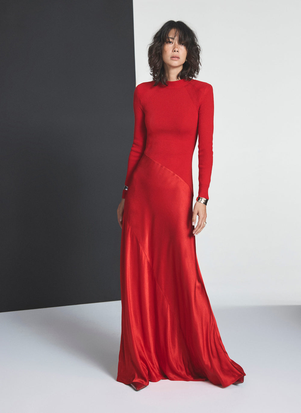 Red Knit Contrast Maxi Dress