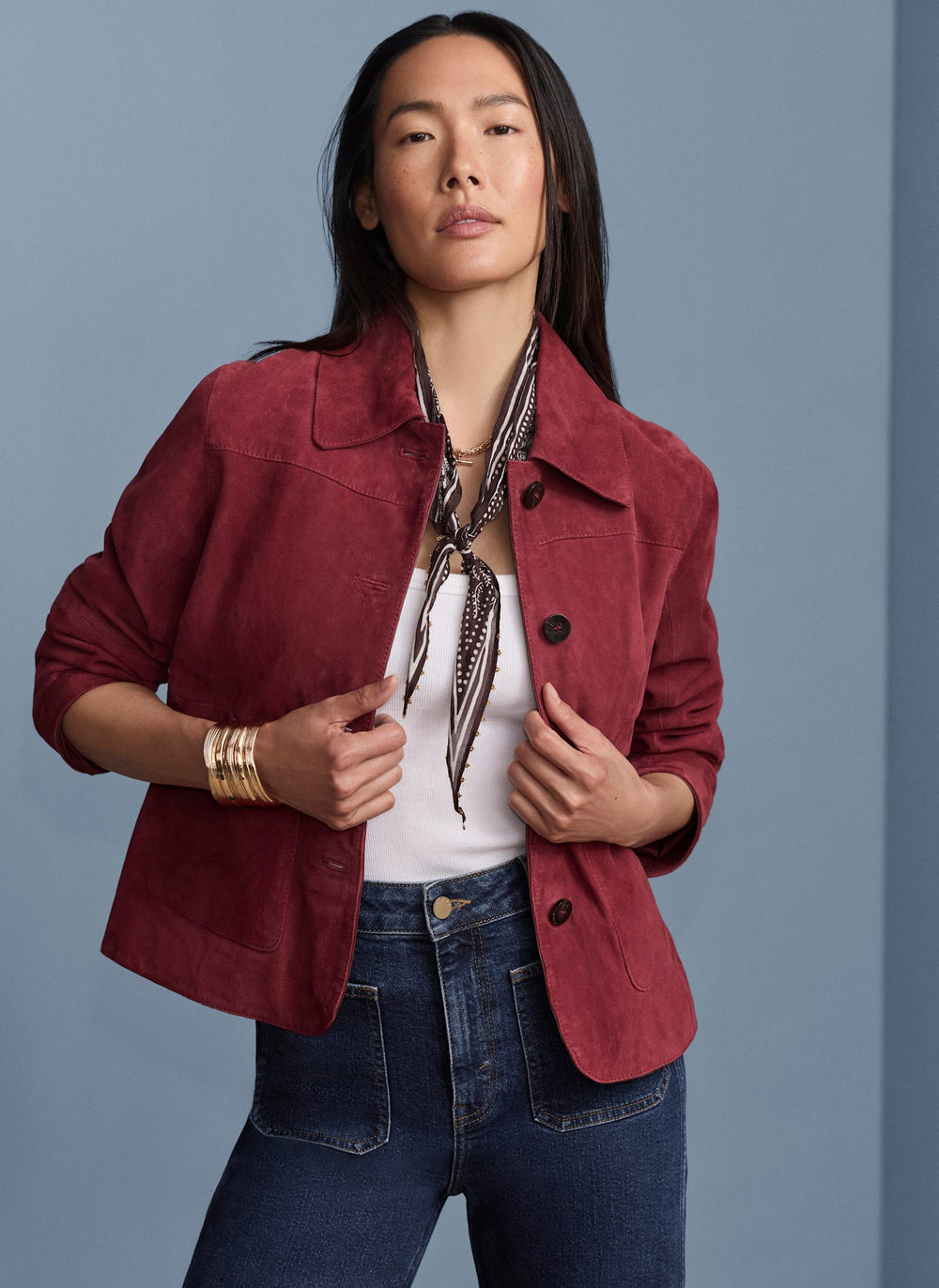 Red Suede Pocket Detail Jacket