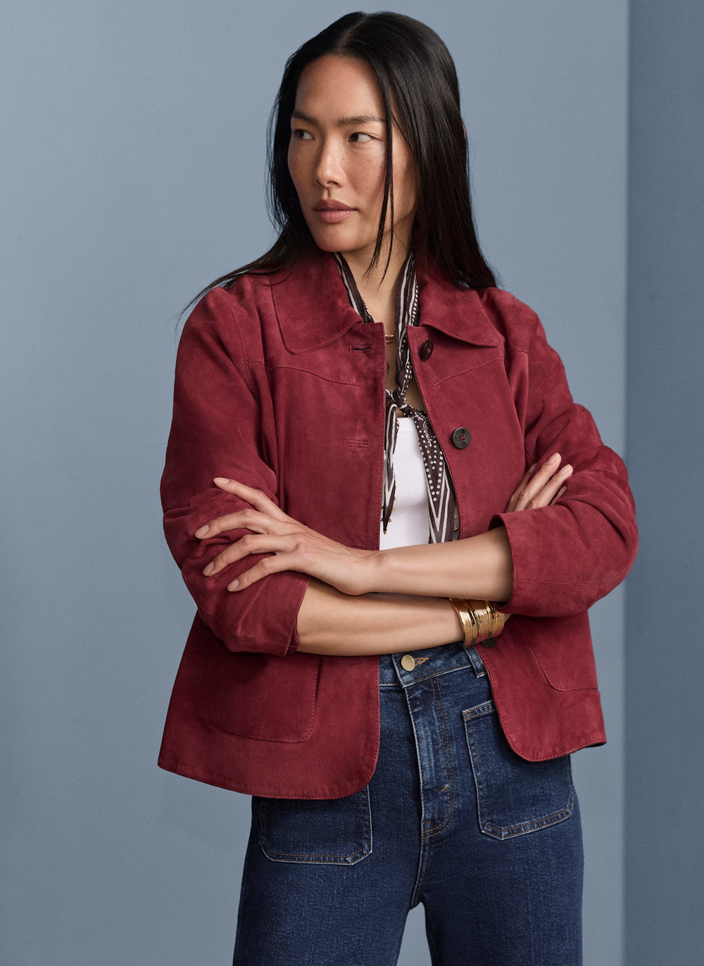 Red Suede Pocket Detail Jacket