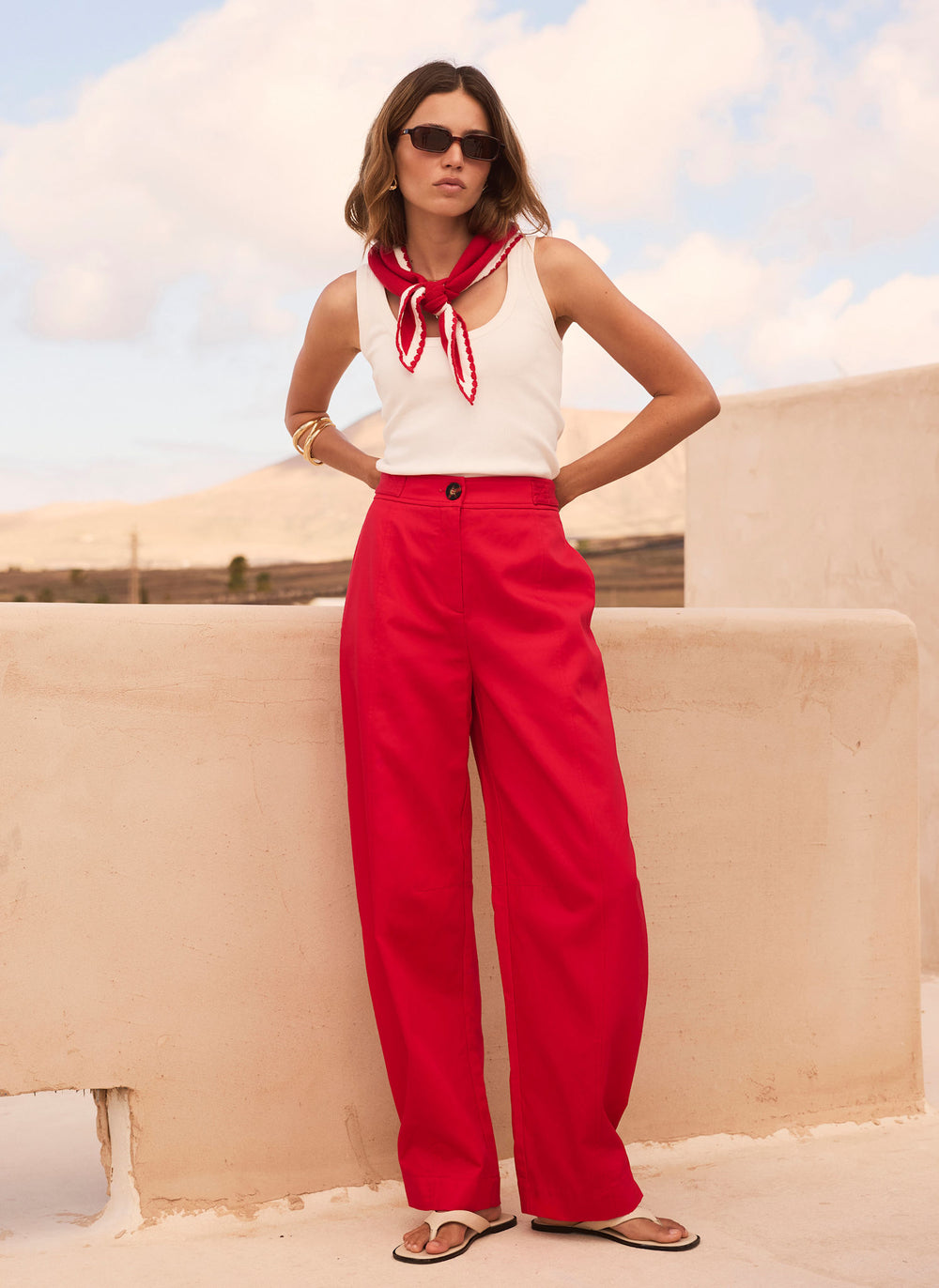 Red Wide Leg Utility Trousers