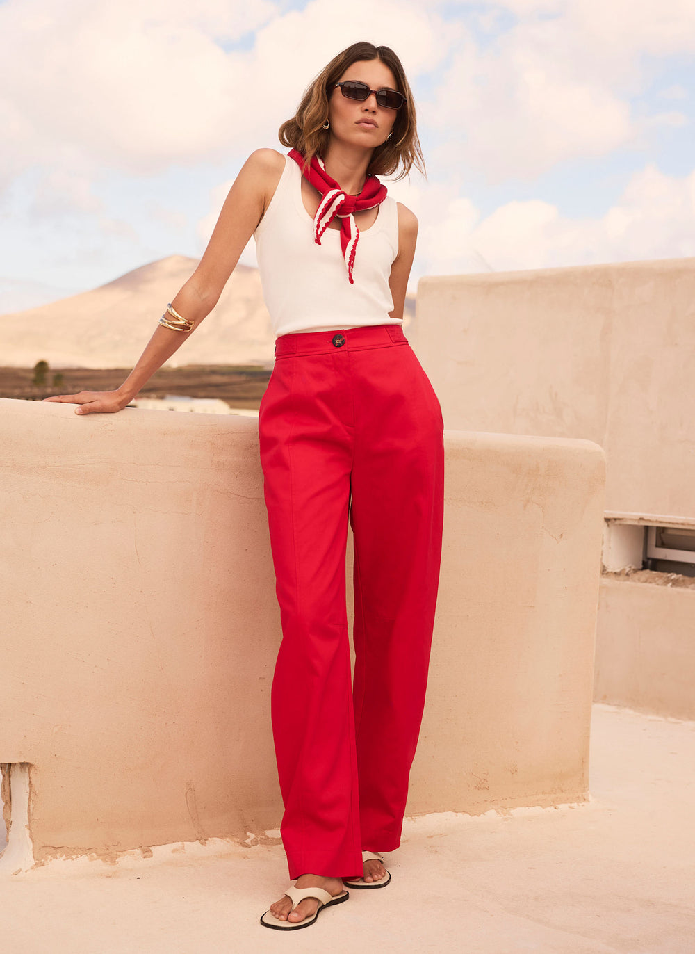 Red Wide Leg Utility Trousers
