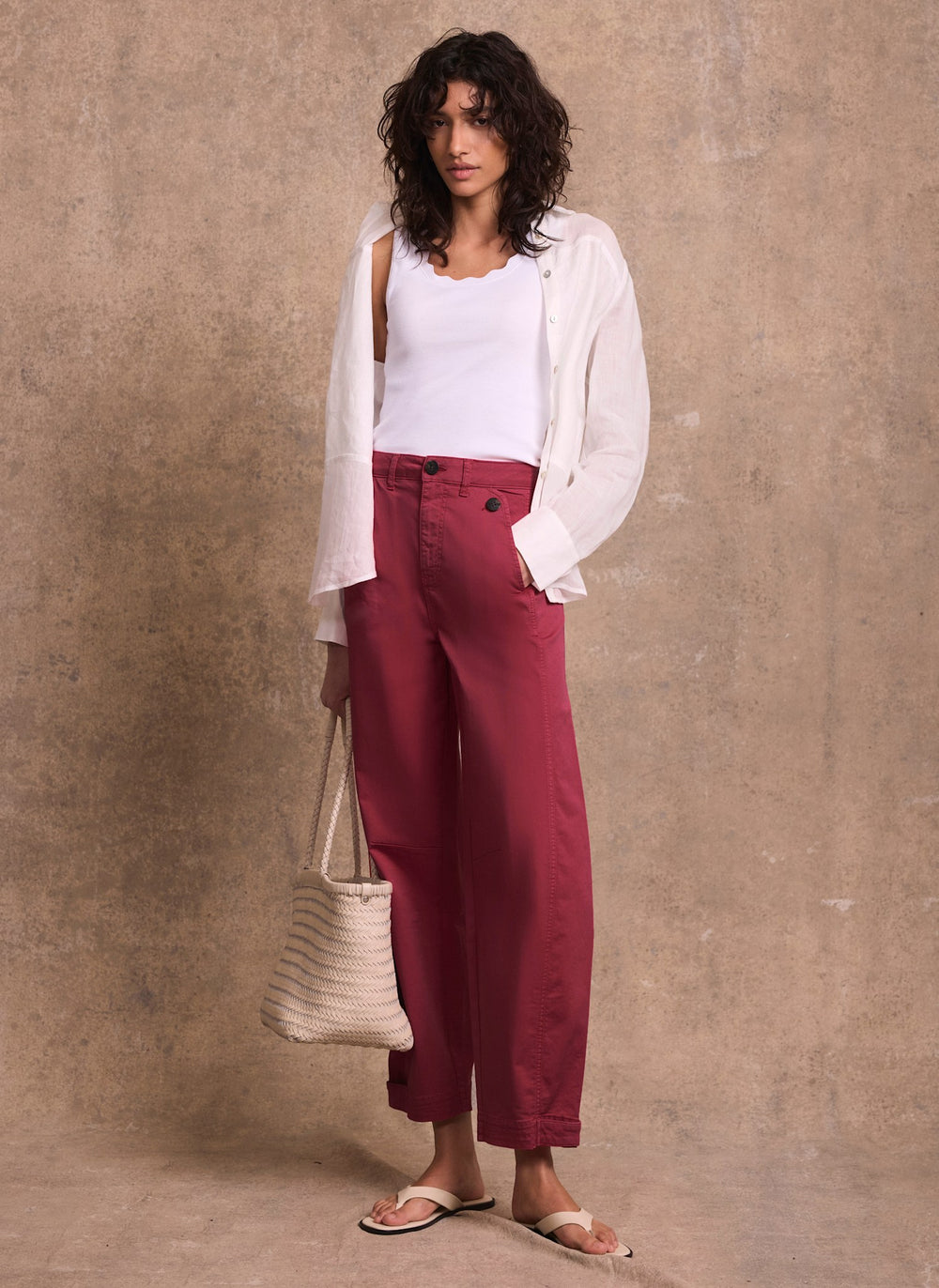 Red Washed Barrel Leg Chino Trousers