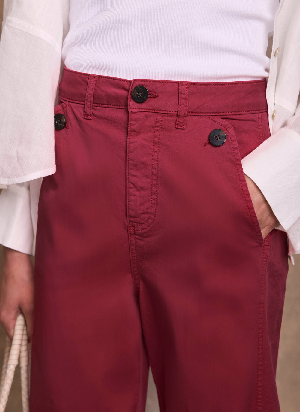 Red Washed Barrel Leg Chino Trousers