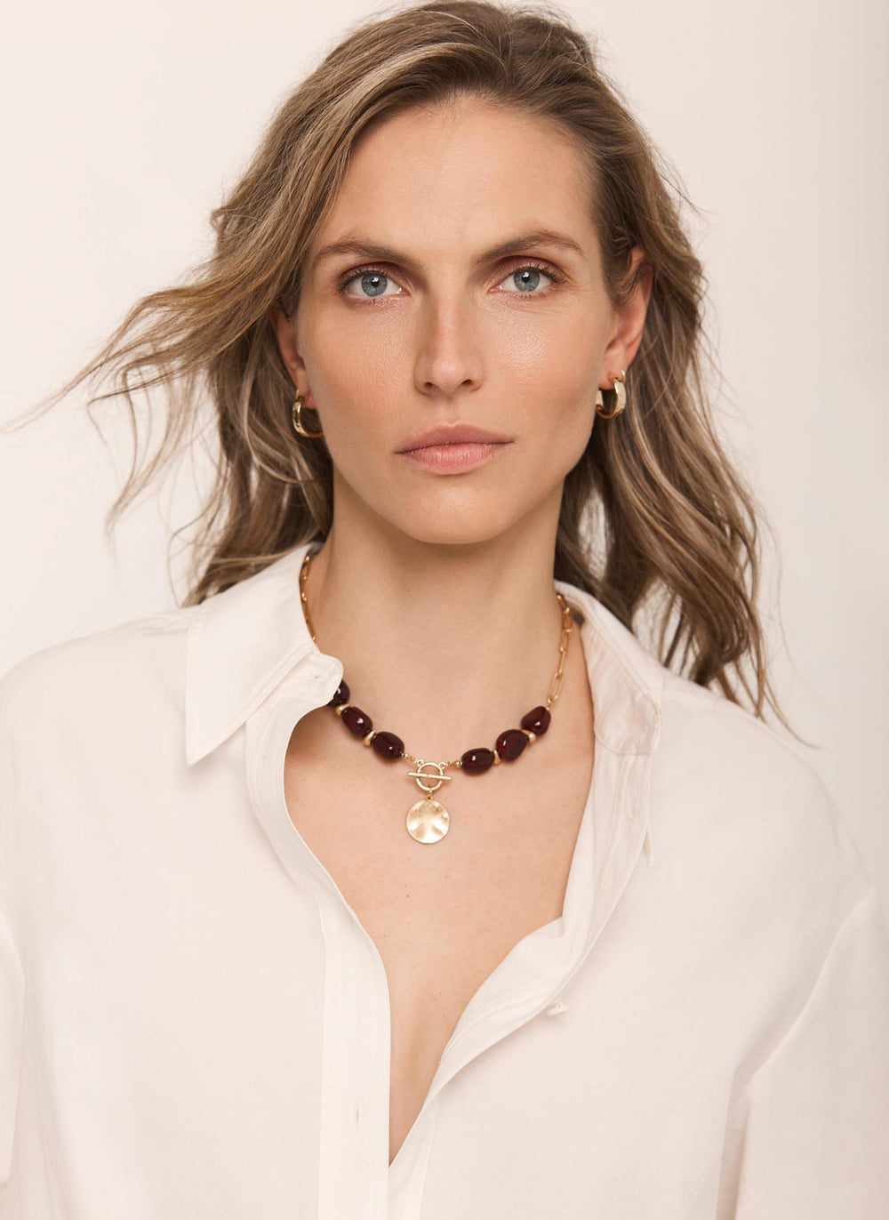 Gold Tone Beaded Coin Necklace