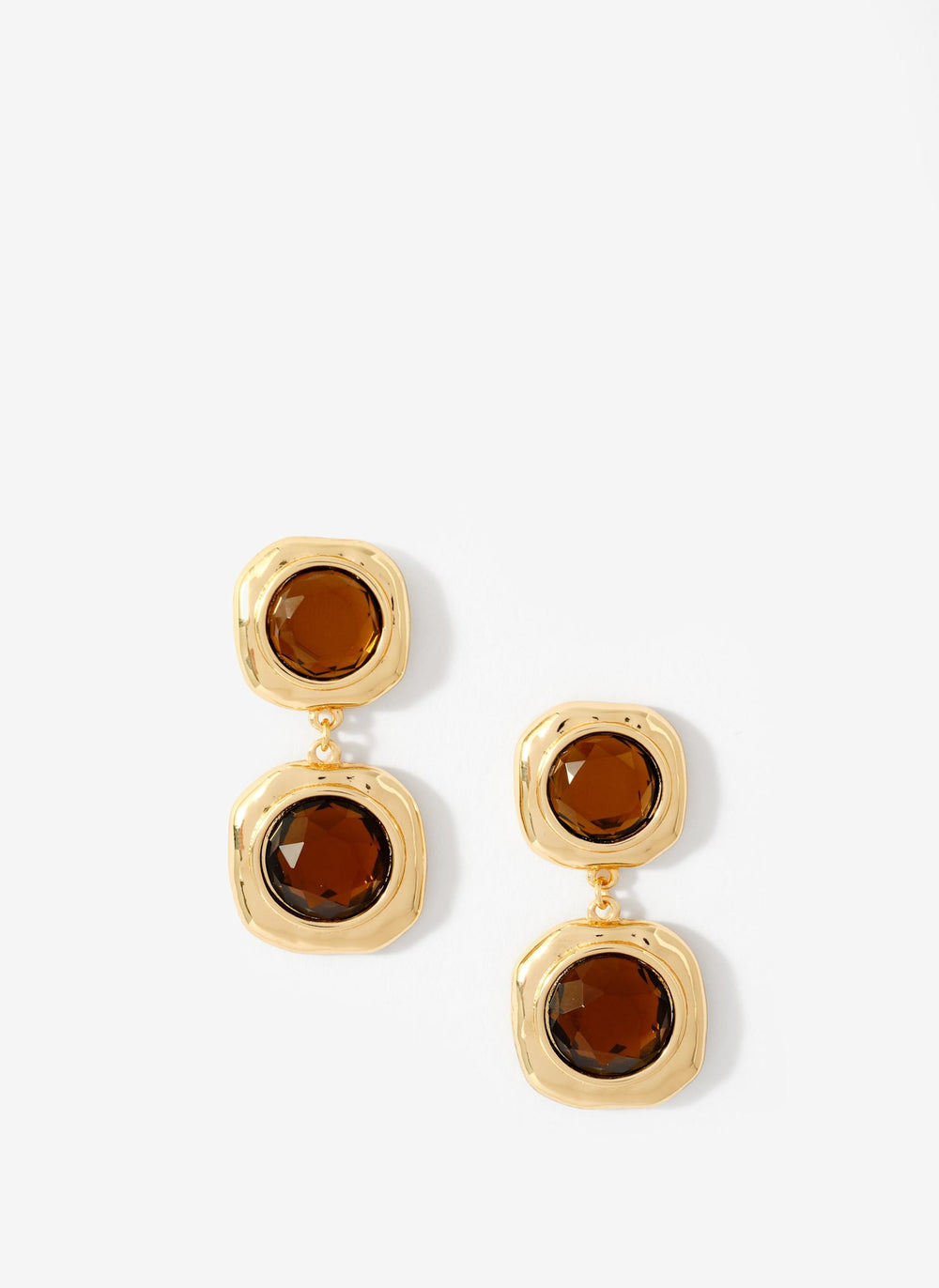 Gold Tone Brown Resin Drop Earrings