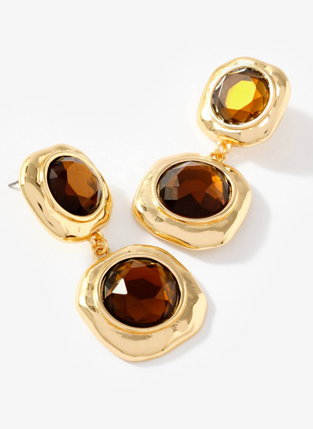 Gold Tone Brown Resin Drop Earrings