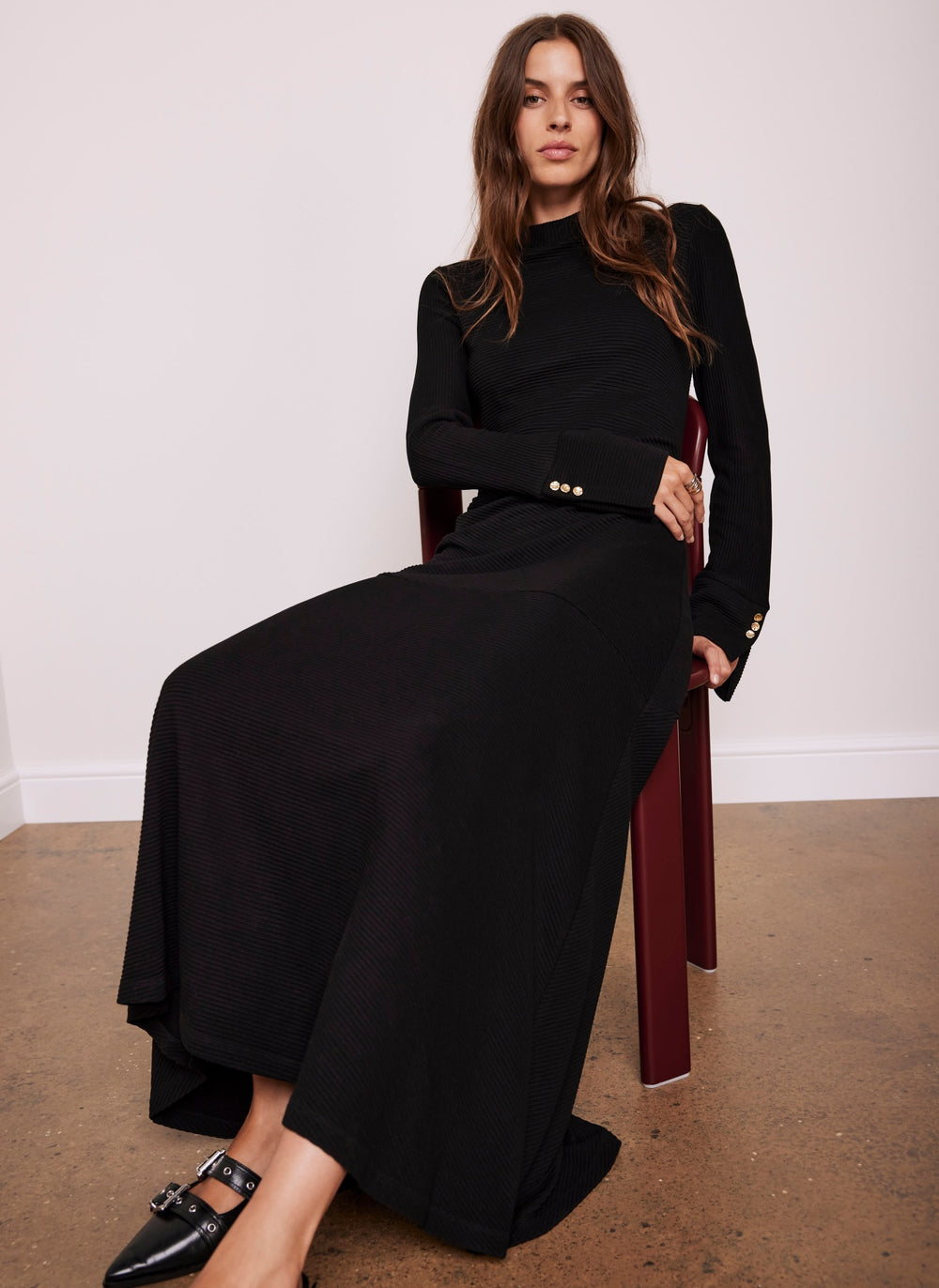 Black Ribbed Jersey Maxi Dress