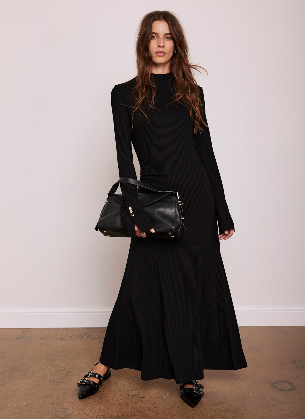 Black Ribbed Jersey Maxi Dress
