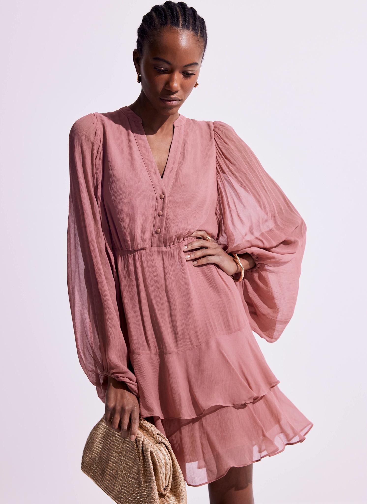 Pink Ruffle Boho Mini Dress – Mint Velvet