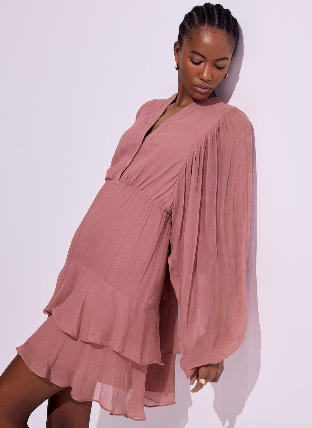 Pink Ruffle Boho Mini Dress