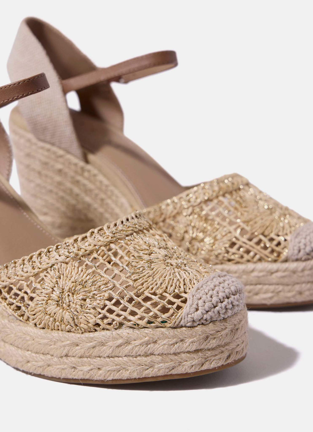 Roxy Gold Espadrille Wedge Sandals